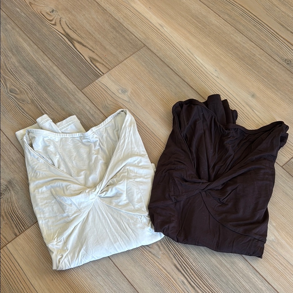 Lululemon Athletica White and Black Tie Front Blouses